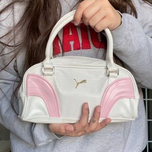 Y2K light pink and white leather mini puma purse